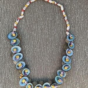 Vintage Light Blue Yellow Purple Double-Sided Shell Necklace